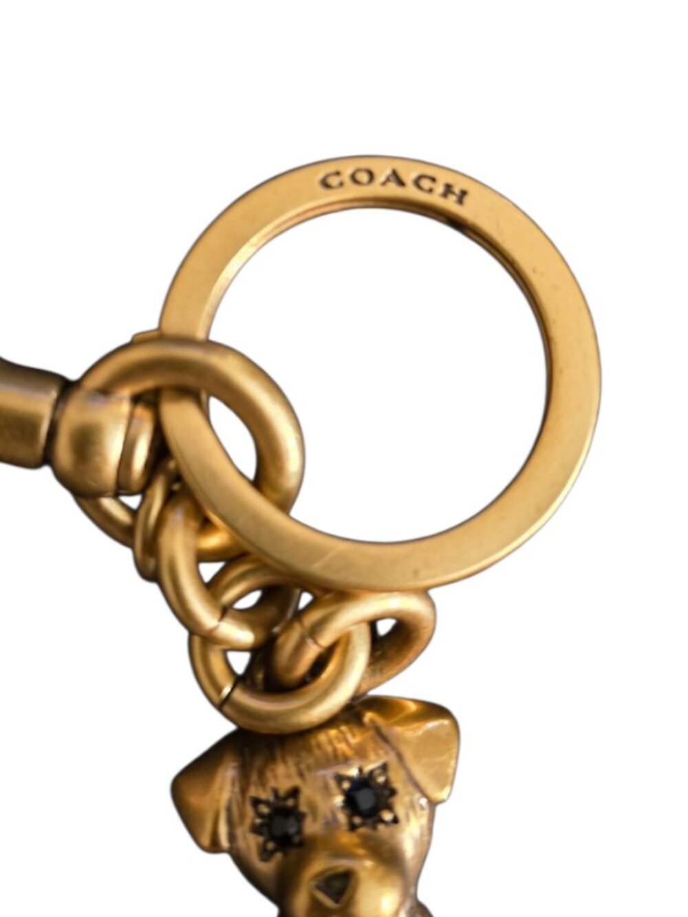 Coach Puppy Dog Bag Charm Keychain Brass Gold Tone NWOT Dust Bag Included - Picture 3 of 7